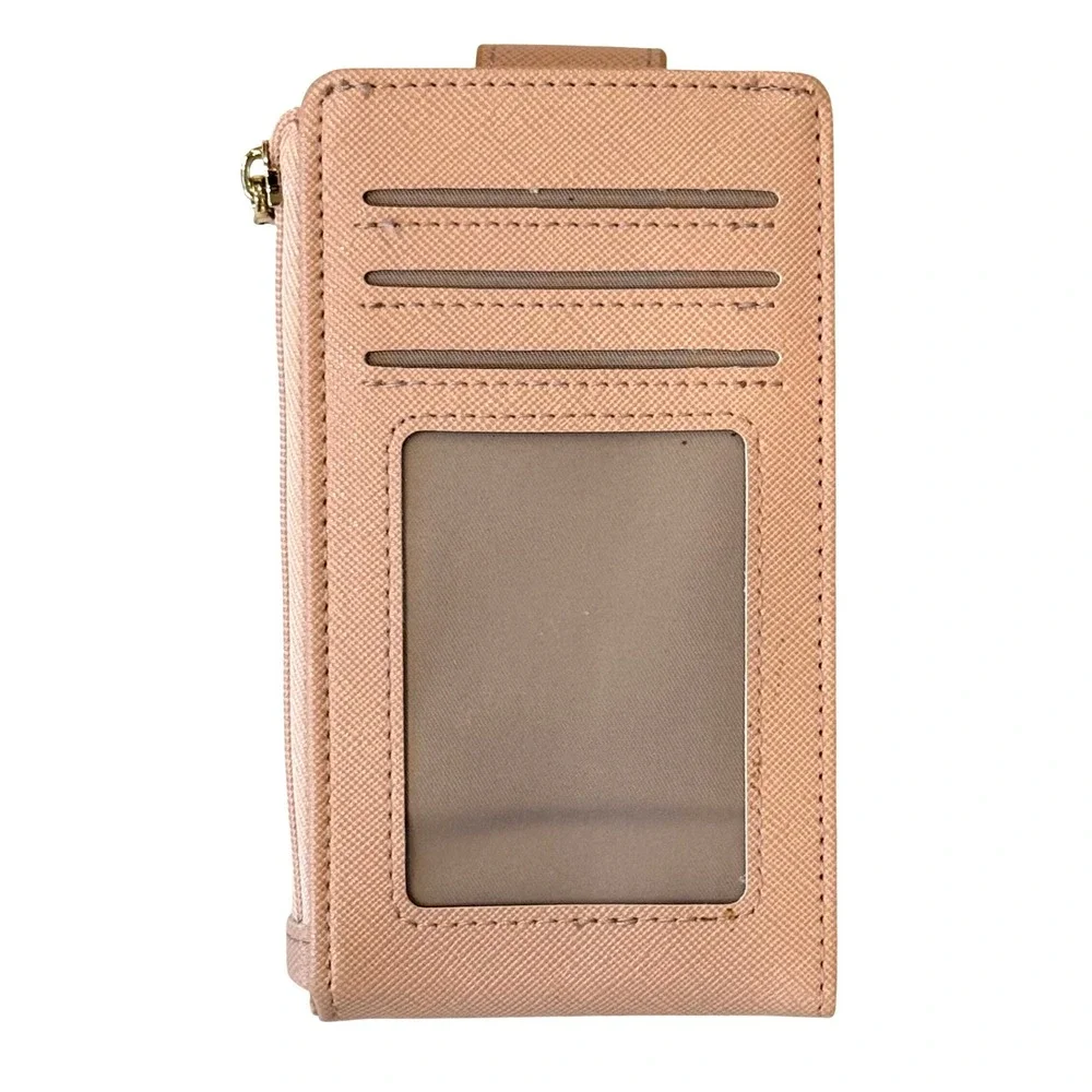 Bostanten Pink Saffiano Leather Slim Bifold Wallet Card Holder Gold Hardware